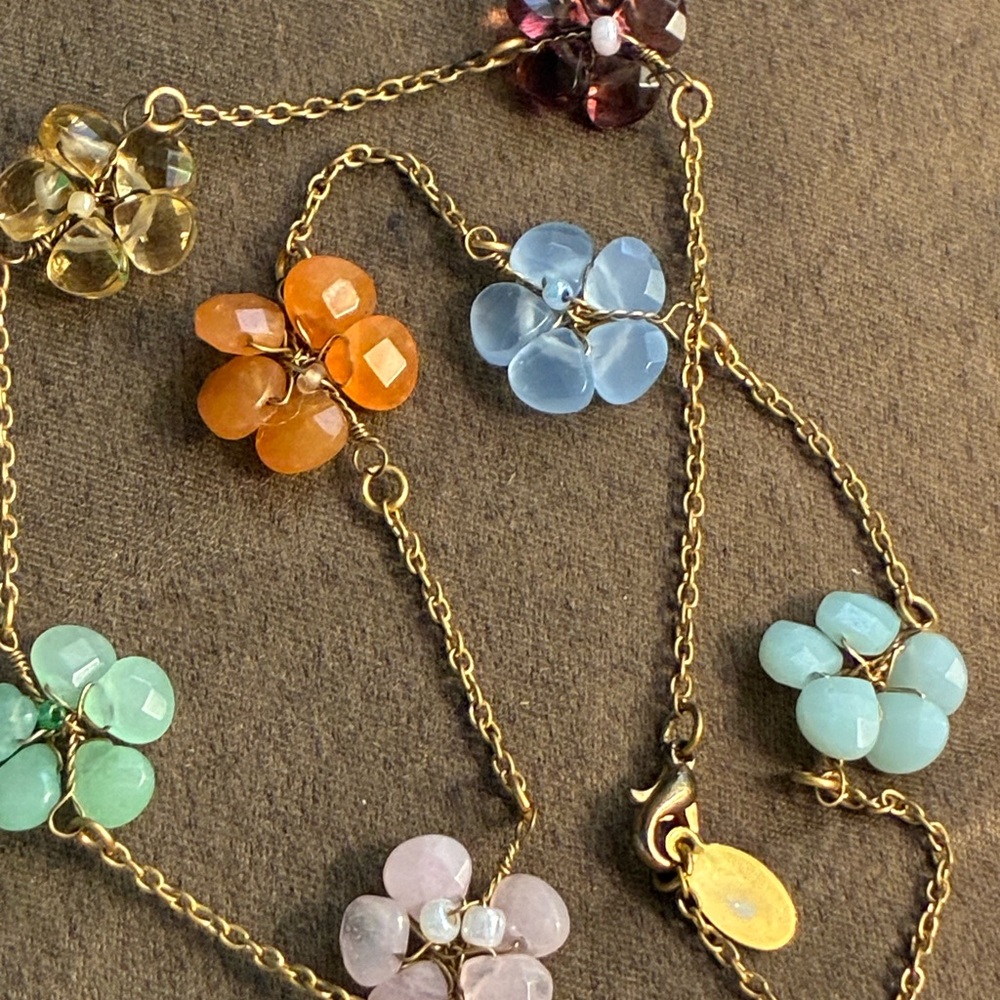 SALE! Cousin Claudine real stone flower necklace with different colors of stones